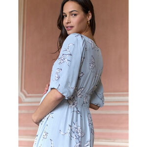 SERAPHINE Blue-Green Floral Shirred Waist Maternity Dress NWT US 4